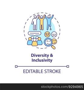 Diversity and inclusivity concept icon. Organizational culture. Social equality. Support network. Safe space abstract idea thin line illustration. Isolated outline drawing. Editable stroke. Diversity and inclusivity concept icon