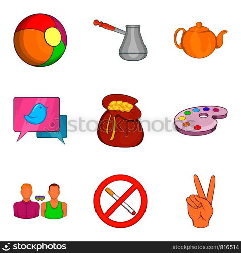 Diversity icons set. Cartoon set of 9 diversity vector icons for web isolated on white background. Diversity icons set, cartoon style