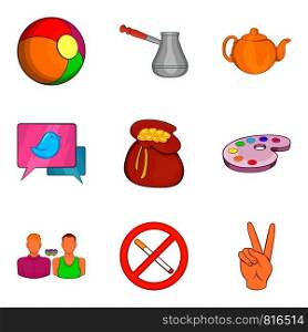 Diversity icons set. Cartoon set of 9 diversity vector icons for web isolated on white background. Diversity icons set, cartoon style