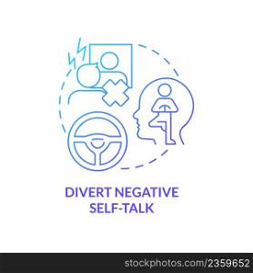 Divert negative self talk blue gradient concept icon. Affirmations. Maintaining weight after diet abstract idea thin line illustration. Isolated outline drawing. Myriad Pro-Bold font used. Divert negative self talk blue gradient concept icon