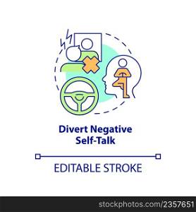 Divert negative self talk concept icon. Maintaining weight after diet abstract idea thin line illustration. Isolated outline drawing. Editable stroke. Arial, Myriad Pro-Bold fonts used. Divert negative self talk concept icon