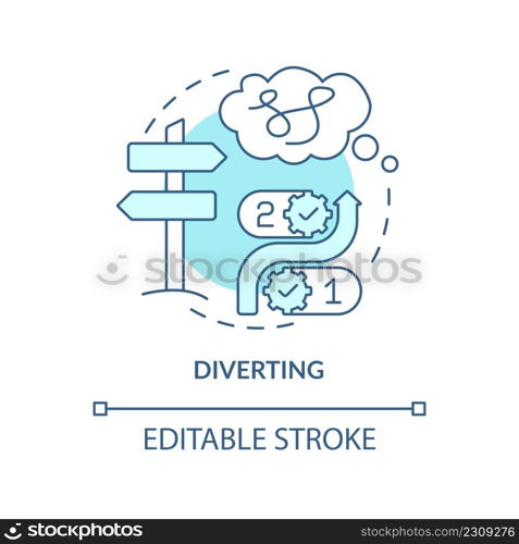 Diverting turquoise concept icon. Gaslighting behaviour red flag abstract idea thin line illustration. Psychological abuse. Isolated outline drawing. Editable stroke. Arial, Myriad Pro-Bold fonts used. Diverting turquoise concept icon