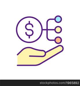 Divide personal budget RGB color icon. Allocate money sums for different needs. Financial literacy. Symbol with abstract meaning. Isolated vector illustration. Simple filled line drawing. Divide personal budget RGB color icon