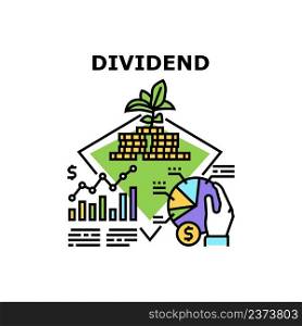 Dividend Money Vector Icon Concept. Dividend Money Growing And Increasing, Businessman Analyzing Infographic And Investing In Business Or Production. Coin Stack Management Color Illustration. Dividend Money Vector Concept Color Illustration