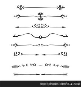 Dividers, set of vintage objects. Hand drawn vector illustration