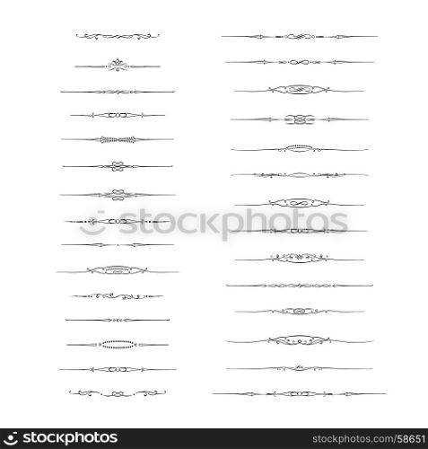 Dividers vector set. Vector set of calligraphic design elements and page decor. Vintage decorative elements on white background.