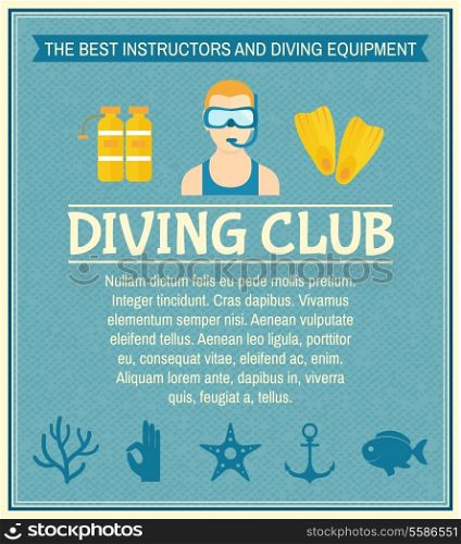 Diving club best instructors and equipment poster vector illustration.