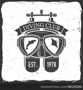 Diving club. Vector illustration. Concept for shirt or logo, print, st&or tee. Vintage typography design with diving mask and dive tank silhouette.. Diving club. Vector illustration.