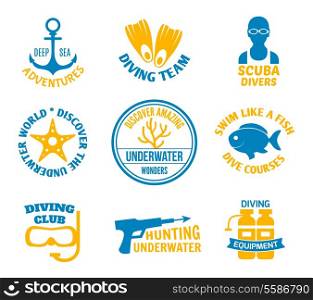 Diving deep sea adventures scuba divers seal sets set isolated vector illustration