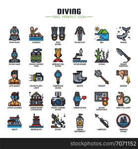 Diving Elements , Thin Line and Pixel Perfect Icons