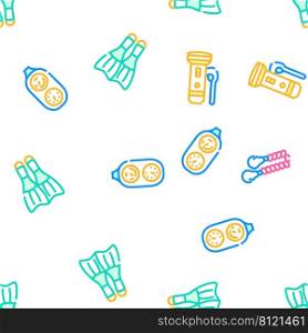 Diving Equipment And Accessories Vector Seamless Pattern Color Line Illustration. Diving Equipment And Accessories Icons Set Vector