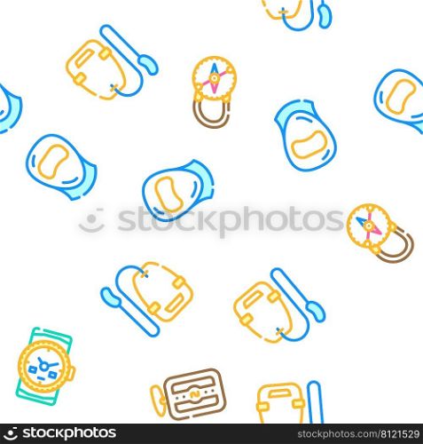 Diving Equipment And Accessories Vector Seamless Pattern Color Line Illustration. Diving Equipment And Accessories Icons Set Vector