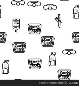 Diving Equipment And Accessories Vector Seamless Pattern Thin Line Illustration. Diving Equipment And Accessories Vector Seamless Pattern