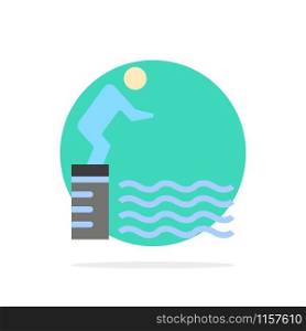 Diving, Jump, Platform, Pool, Sport Abstract Circle Background Flat color Icon