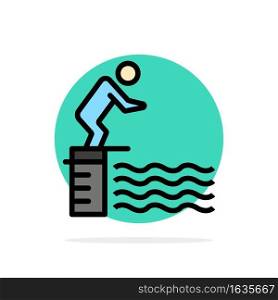 Diving, Jump, Platform, Pool, Sport Abstract Circle Background Flat color Icon