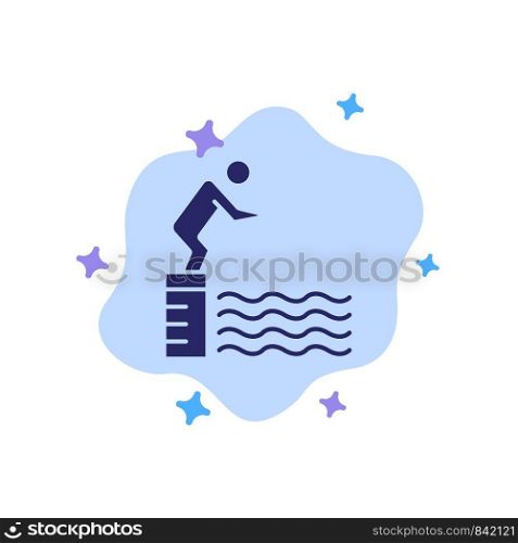 Diving, Jump, Platform, Pool, Sport Blue Icon on Abstract Cloud Background