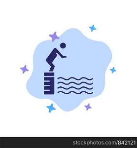 Diving, Jump, Platform, Pool, Sport Blue Icon on Abstract Cloud Background