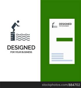 Diving, Jump, Platform, Pool, Sport Grey Logo Design and Business Card Template