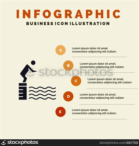 Diving, Jump, Platform, Pool, Sport Solid Icon Infographics 5 Steps Presentation Background