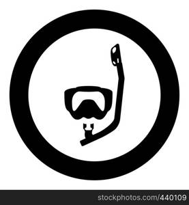 Diving mask with breathing tube Diving snorkel Equipments for swimming Snorkeling concept Swimming equipment icon in circle round black color vector illustration flat style simple image. Diving mask with breathing tube Diving snorkel Equipments for swimming Snorkeling concept Swimming equipment icon in circle round black color vector illustration flat style image