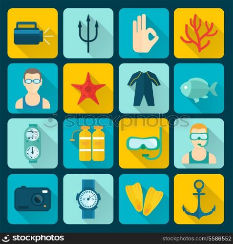 Diving scuba icons set of adventure sport activity isolated vector illustration
