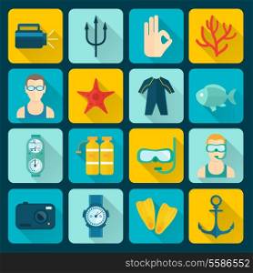 Diving scuba icons set of adventure sport activity isolated vector illustration
