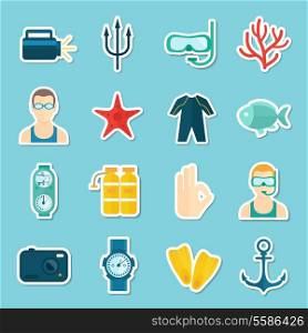 Diving scuba icons stickers set of underwater sport symbols isolated vector illustration