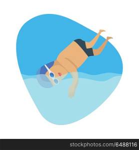 Diving Sport Template. Summer Games. Diving sport template. Summer games banner. Competitions, achievements, best results. Jumping or falling into water from platform or springboard, usually while performing acrobatics. Vector