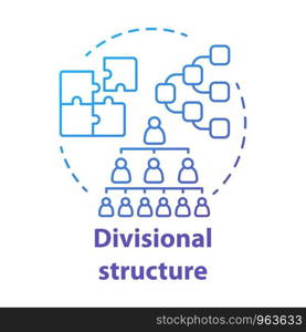 Divisional corporate structure concept icon. Organization hierarchy idea thin line illustration. Leadership and teamwork. Company top management. Vector isolated outline drawing