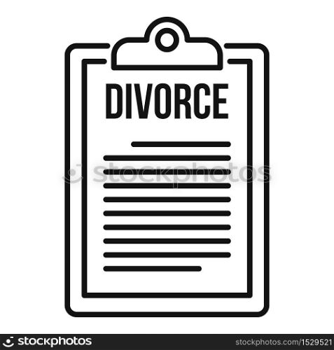Divorce clipboard icon. Outline divorce clipboard vector icon for web design isolated on white background. Divorce clipboard icon, outline style