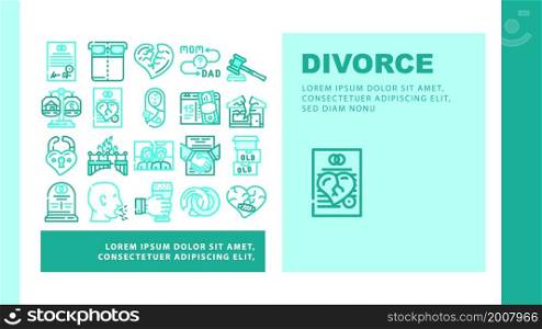 Divorce Couple Canceling Marriage Landing Web Page Header Banner Template Vector Family Problem Divorce And Payment Alimony, Broken Love Padlock And Crashed House, Property Division Illustration. Divorce Couple Canceling Marriage Landing Header Vector
