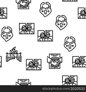 Divorce Couple Canceling Marriage Vector Seamless Pattern Thin Line Illustration. Divorce Couple Canceling Marriage Vector Seamless Pattern