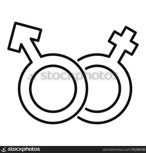 Divorce male female icon. Outline divorce male female vector icon for web design isolated on white background. Divorce male female icon, outline style