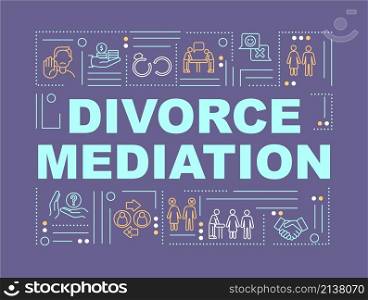 Divorce settlement word concepts purple banner. Separation legal support. Infographics with linear icons on background. Isolated typography. Vector color illustration with text. Arial-Black font used. Divorce settlement word concepts purple banner