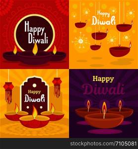 Diwali banner set. Flat illustration of diwali vector banner set for web design. Diwali banner set, flat style