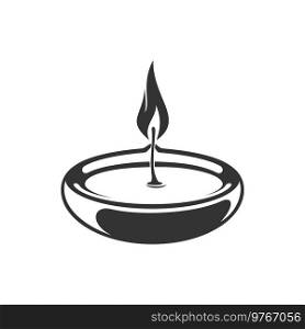 Diwali oil l&isolated monochrome icon. Vector round burning candle, deepavali flame. Burning candle isolated monochrome Diwali oil l&