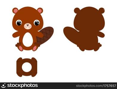 DIY cute beaver chocolate egg holder template. Retail paper box for the easter egg. Printable color scheme. Laser cutting vector template. Isolated packaging design illustration.