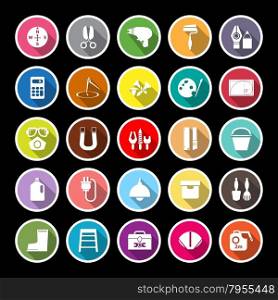 DIY tool flat icons with long shadow, stock vector