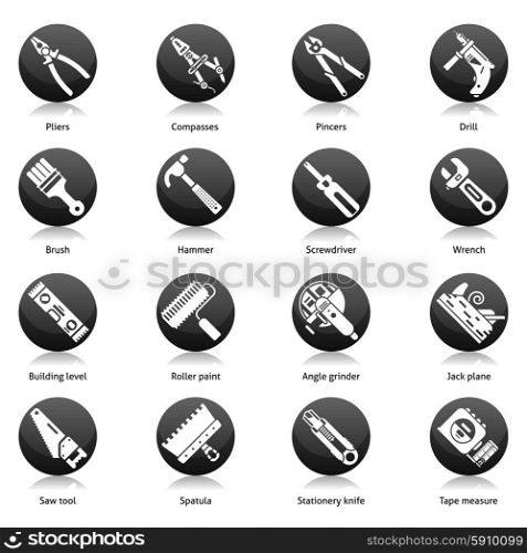 DIY tools icons black set with hammer wrench drill screwdriver isolated vector illustration. Diy Icons Black