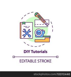 DIY tutorials concept icon. Making something by yourself idea thin line illustration. Free lessons access. Online library catalogue. Vector isolated outline RGB color drawing. Editable stroke. DIY tutorials concept icon