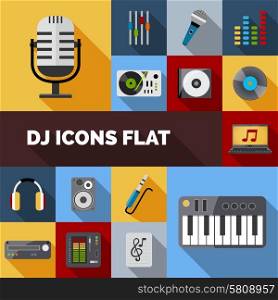 Dj audio music equipment decorative icons flat set isolated vector illustration. Dj Icons Flat Set