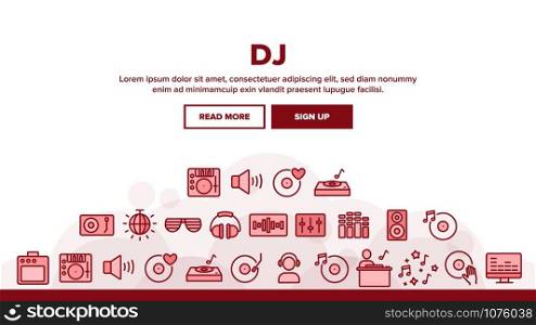 Dj Device Landing Web Page Header Banner Template Vector. Dj Equipment And Dynamic, Monitor And Vinyl Record Retro Sound Carrier Plate Illustration. Dj Device Landing Header Vector