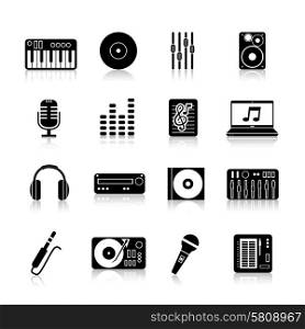 Dj equipment icons black set with keyboard vinyl mixer loudspeaker isolated vector illustration. Dj Icons Black Set