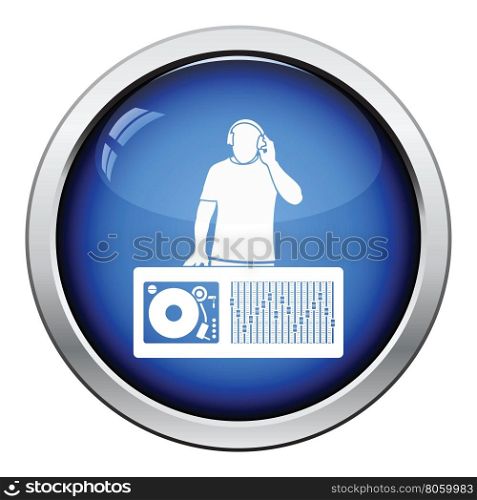 DJ icon. Glossy button design. Vector illustration.