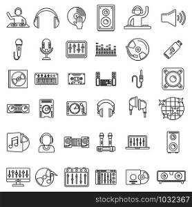 Dj icons set. Outline set of dj vector icons for web design isolated on white background. Dj icons set, outline style