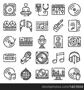 Dj icons set. Outline set of dj vector icons for web design isolated on white background. Dj icons set, outline style