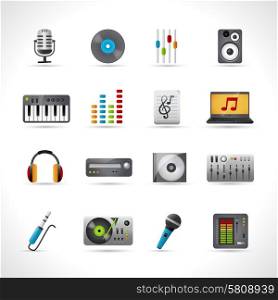 Dj icons set with microphone vinyl disk mixer loudspeaker isolated vector illustration. Dj Icons Set