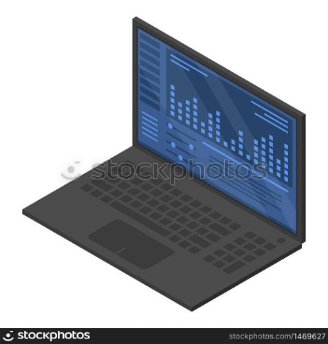 Dj laptop icon. Isometric of dj laptop vector icon for web design isolated on white background. Dj laptop icon, isometric style