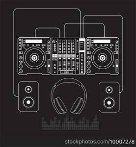 dj mixer sound turntables headphone isolated vector