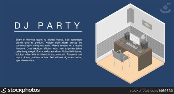 Dj party concept banner. Isometric illustration of dj party vector concept banner for web design. Dj party concept banner, isometric style